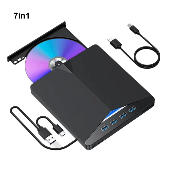 7 em 1 USB 3.0 Tipo C Externo CD DVD RW Unidade Óptica Gravador de DVD Leitor Player Super Unidade Óptica Para PC Laptop Notebook - Image 7